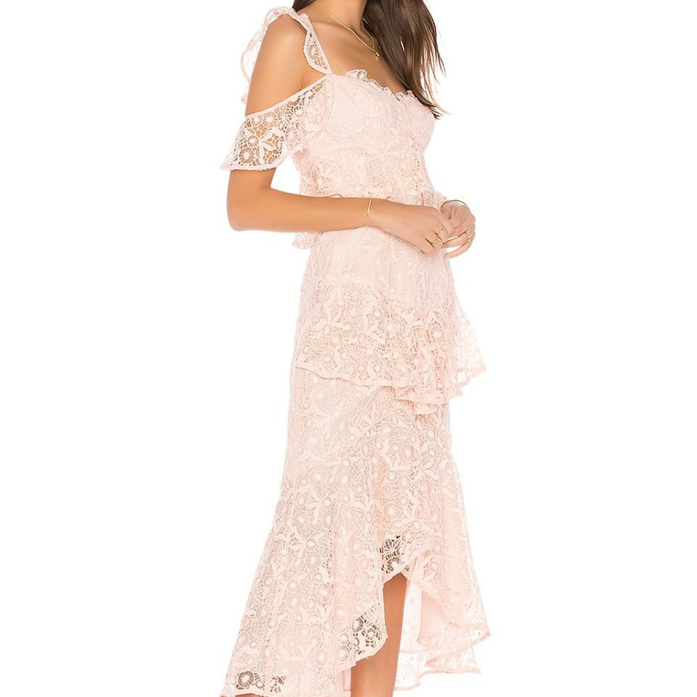 AMUR pink lace Hayden midi dress Hi Low NWT